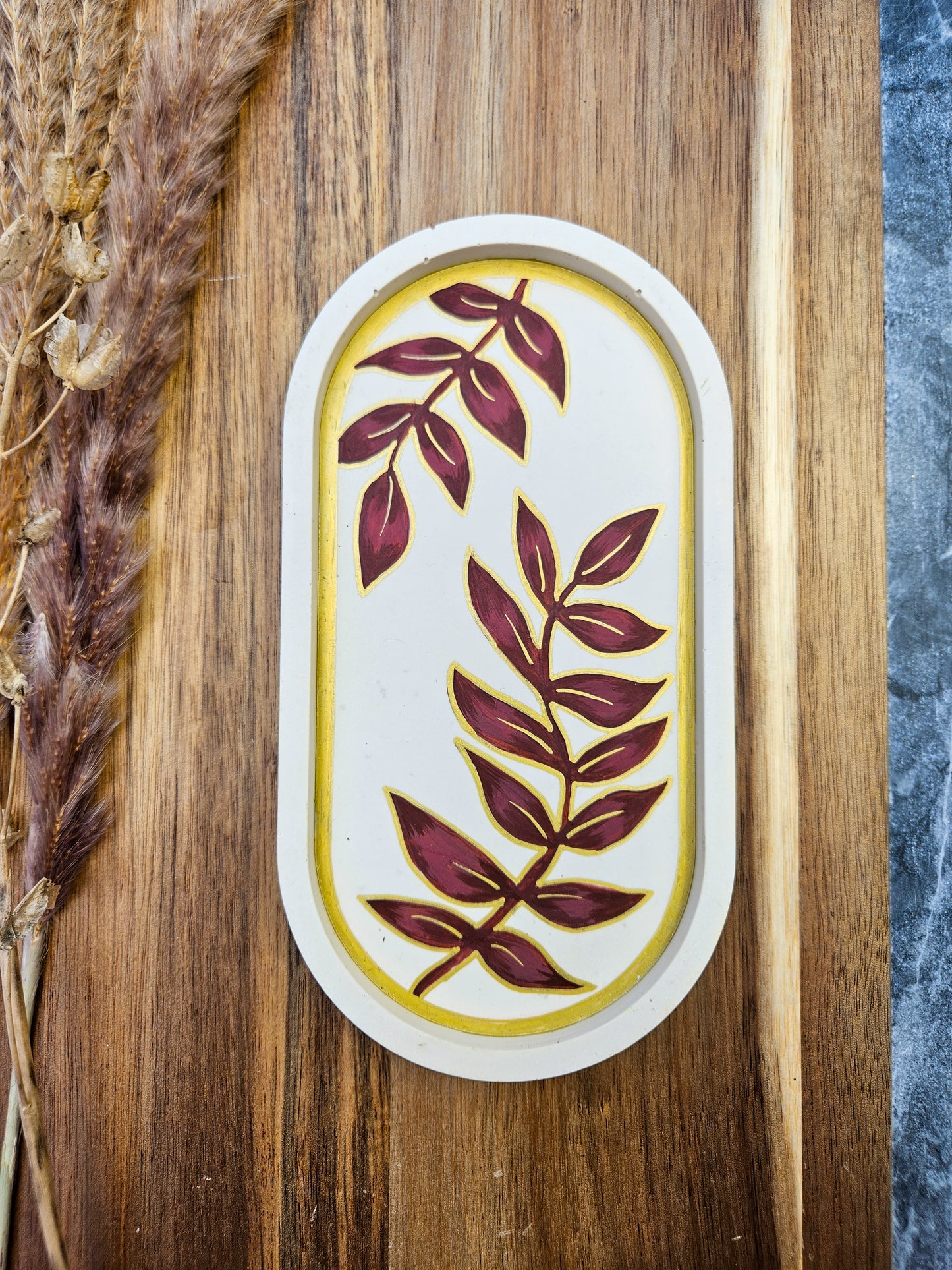 Hand Painted Eco Trinket Dish - Brown Gold Leaves