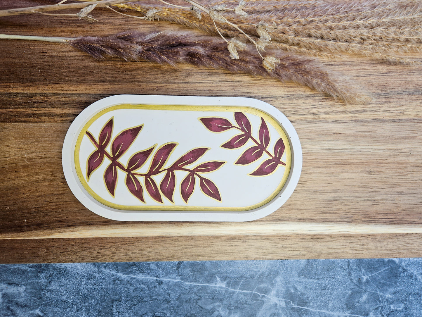 Hand Painted Eco Trinket Dish - Brown Gold Leaves