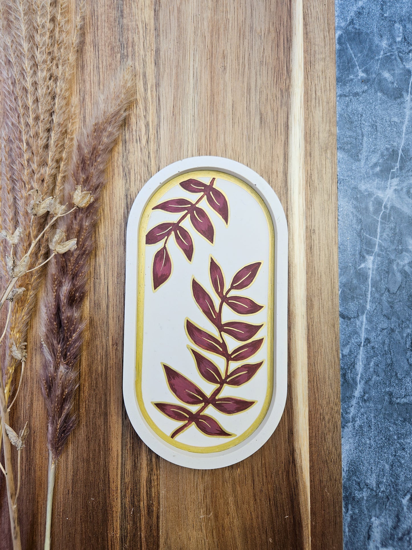 Hand Painted Eco Trinket Dish - Brown Gold Leaves