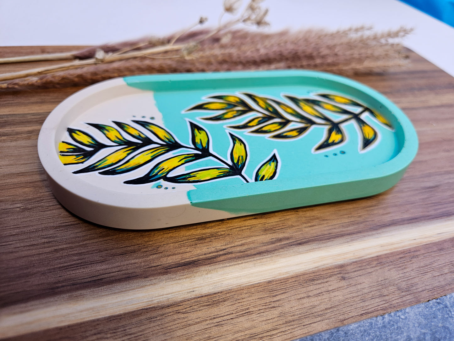 Hand Painted Eco Trinket Dish - Vibrant Leaves