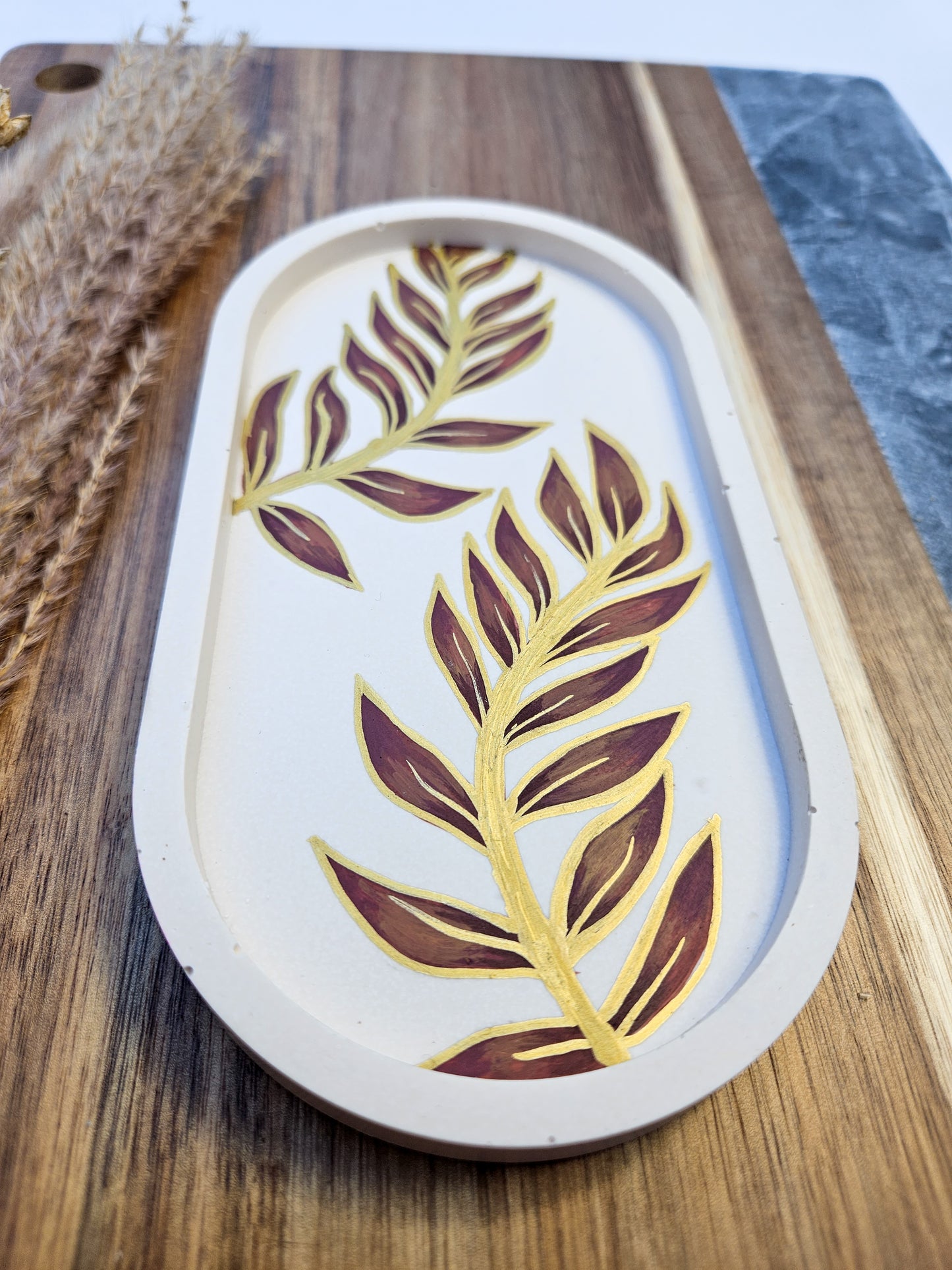 Hand Painted Eco Trinket Dish - Brown Gold Stems