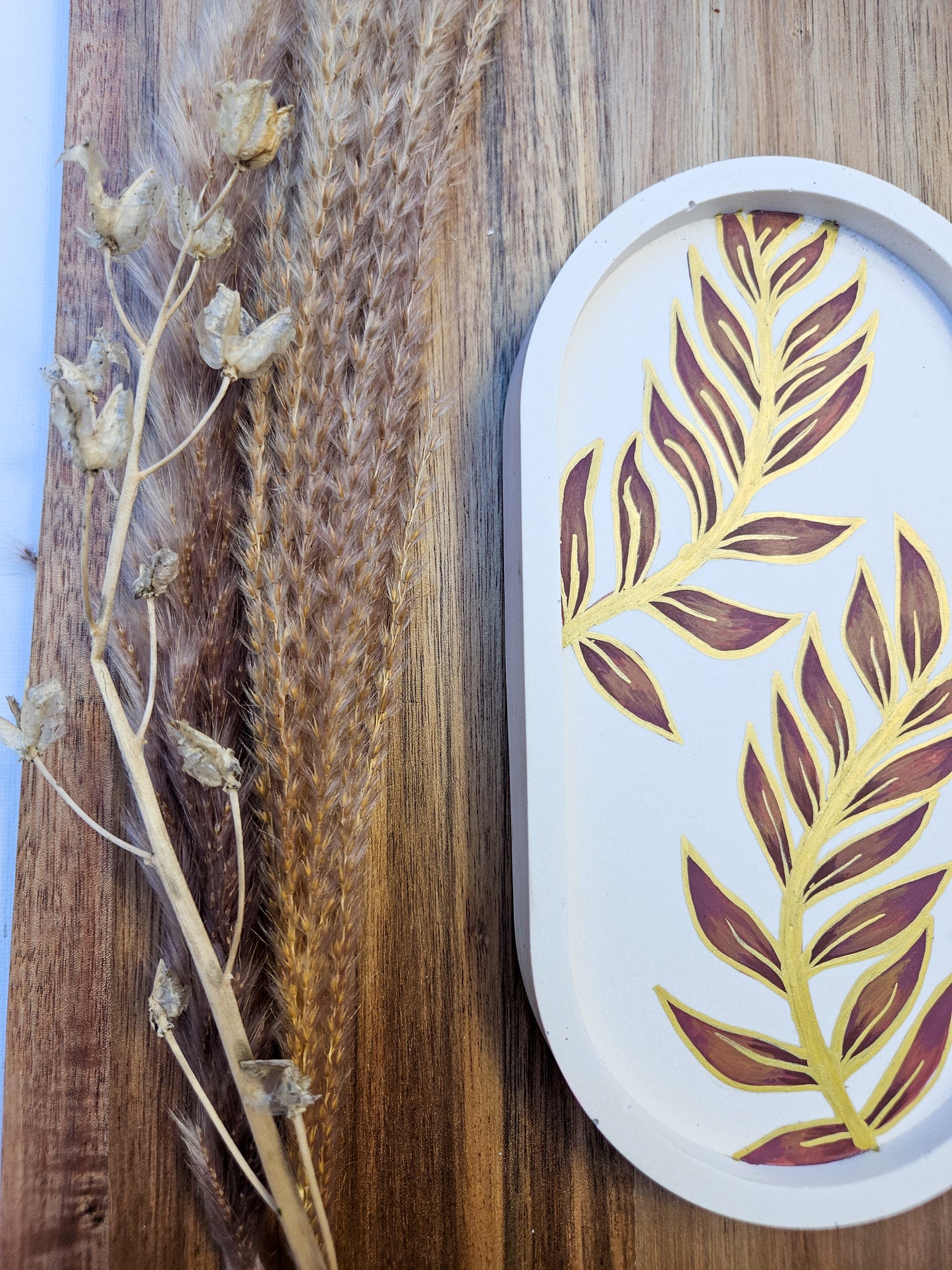 Hand Painted Eco Trinket Dish - Brown Gold Stems