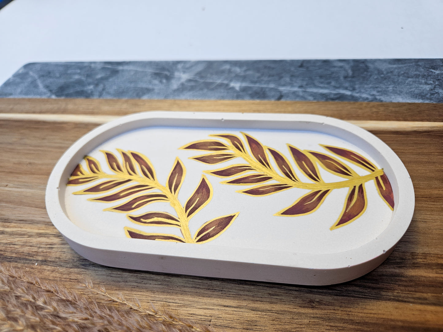 Hand Painted Eco Trinket Dish - Brown Gold Stems