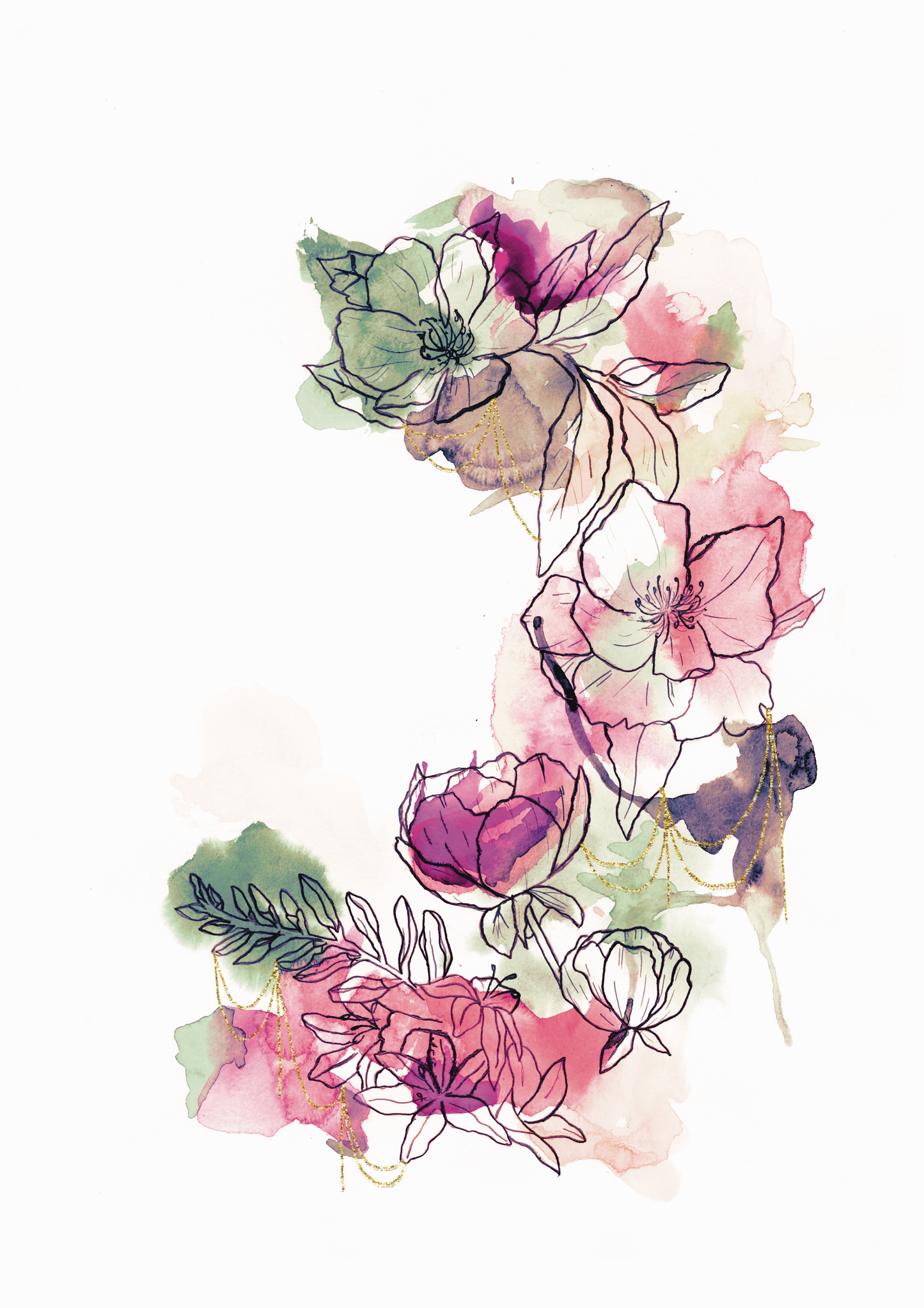 Majestic (Inky Florals) Hand Finished Giclée Print