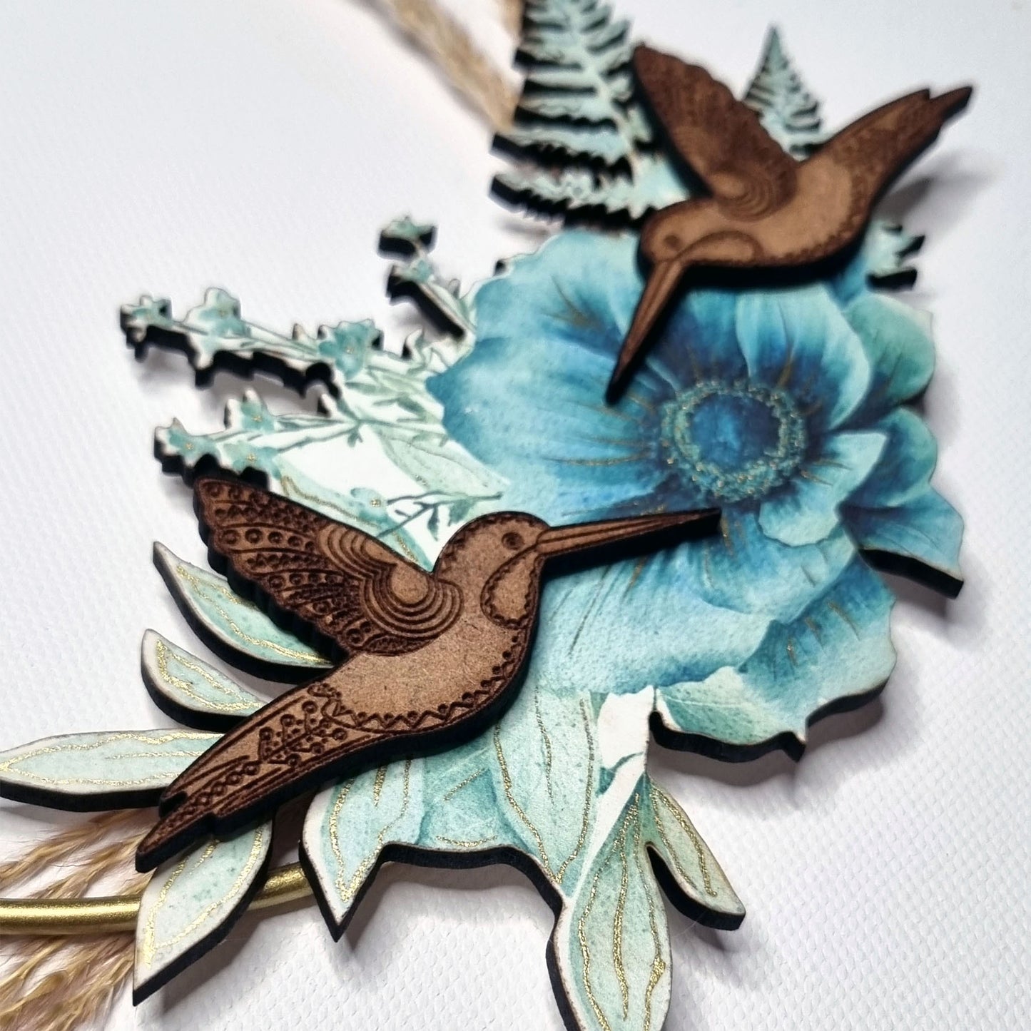 Blue Floral Hummingbird Wreath - 6 Inch