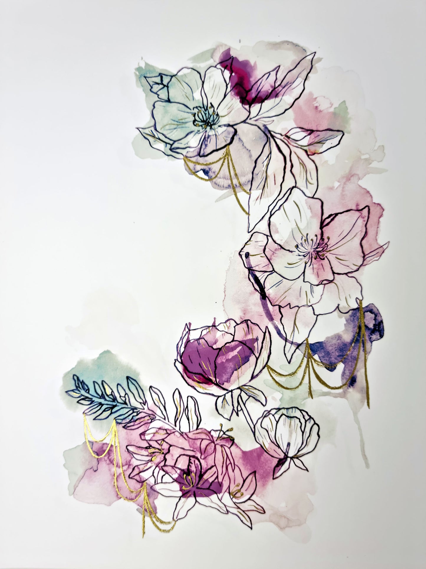 Delight (Inky Florals) Hand Finished Giclée Print