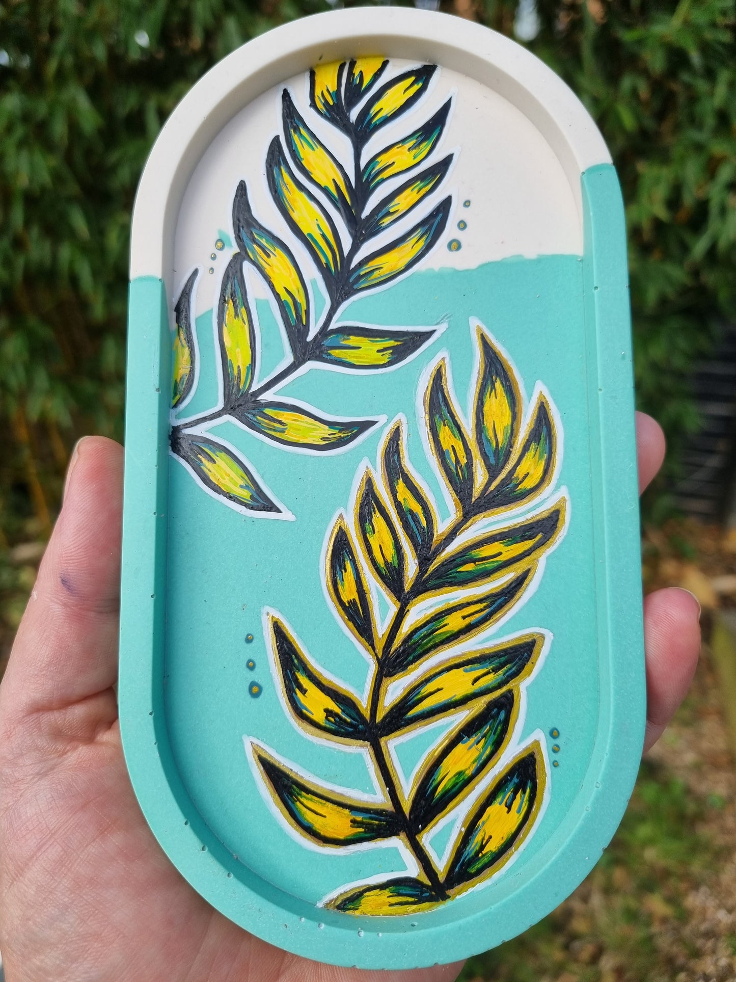 Hand Painted Eco Trinket Dish - Vibrant Leaves